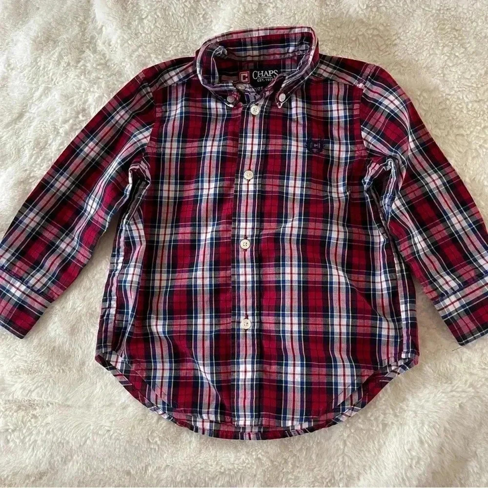 Chaps 2T red and blue‎ plaid button down shirt